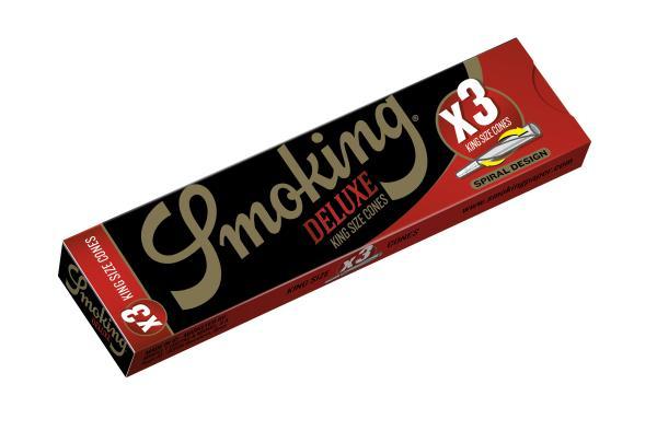 Smoking Deluxe King Size Cones – 3er Spiralpack, vorgerollte Cones mit integriertem Tip und Slow-Burn Papier